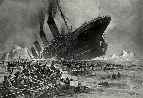 Titanic hits an iceberg and sinks around midnight on April 14-15, 1912 ...