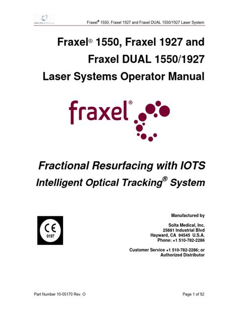 Fraxel Dual Laser Opreation Manual | PDF | Switch | Laser