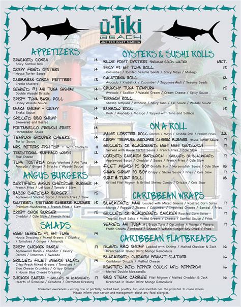 U-Tiki Beach Lunch Menu - Premier Waterfront Dining & Bar - Jupiter FL ...