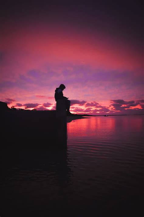 Silhouette, alone, sad, sea, clouds, sunset, dark, HD phone wallpaper ...