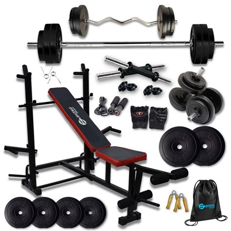 Hashtag Fitness 60kg Gym Equipment Set for Home with 8in1 Gym Bench ...