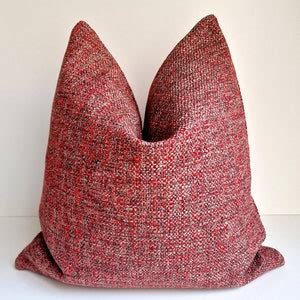 Red Boho Pillow Red Tweed Pillow Red Gray Boucle Throw Pillow Red Euro ...