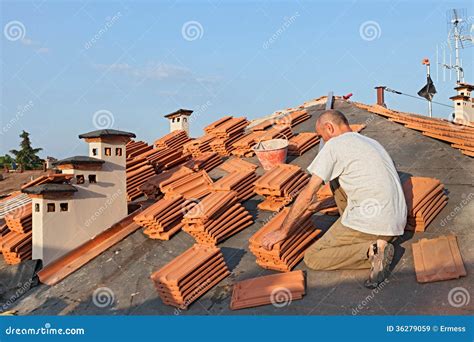 Roof tile installation stock image. Image of maintenance - 36279059