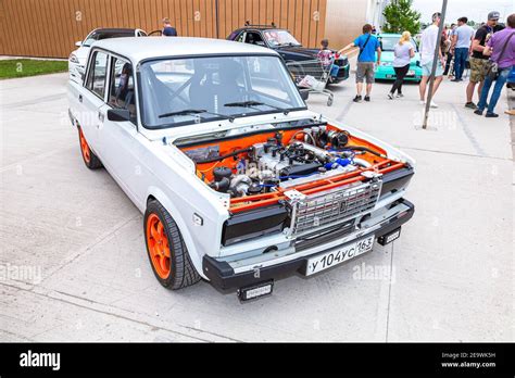 Samara, Russia - May 19, 2018: Russian automobile Lada-2107 with tuned ...