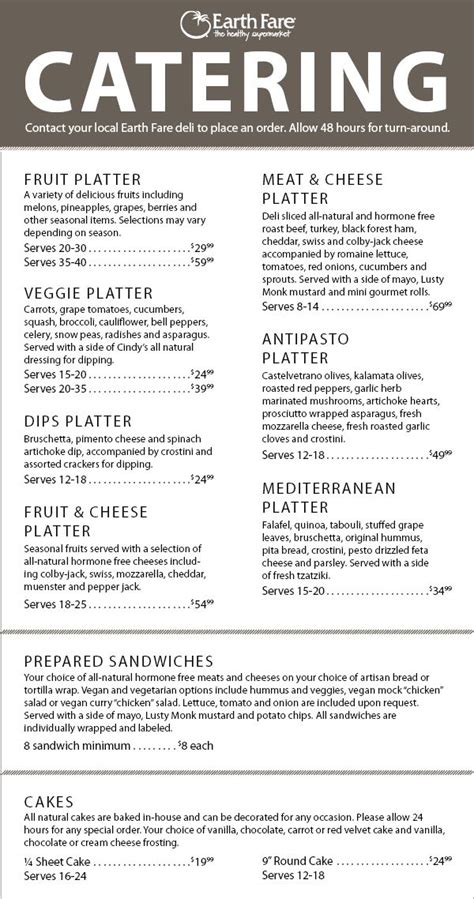 Earth Fare, Inc. | Catering menu, Corporate catering, Catering food