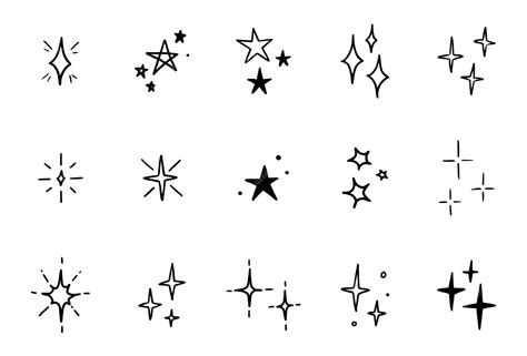 Premium Vector | Line star glitter shine of doodle set. Star shine glow ...