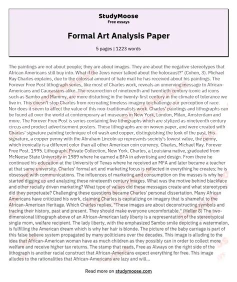 Formal Art Analysis Paper - analysis paper example, Free essay Sample