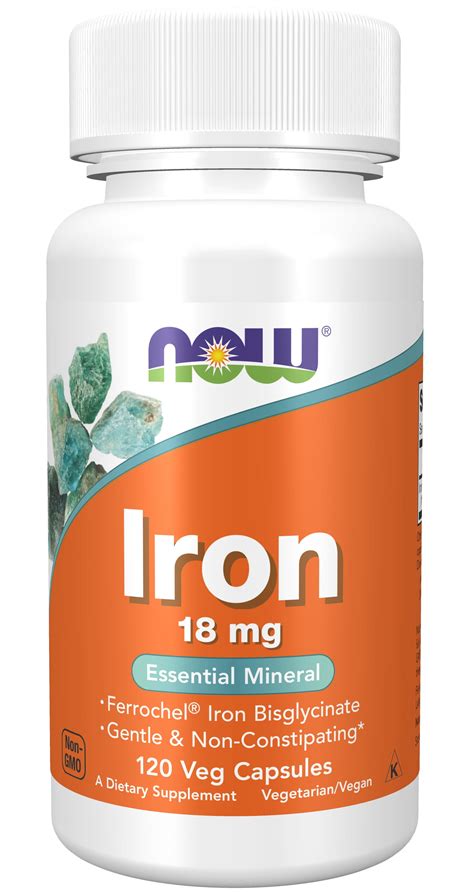 NOW Supplements, Iron 18 mg, Non-Constipating*, Essential Mineral, 120 ...