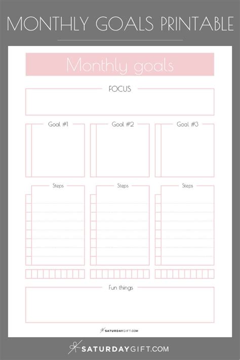 Printable Monthly Goals Template