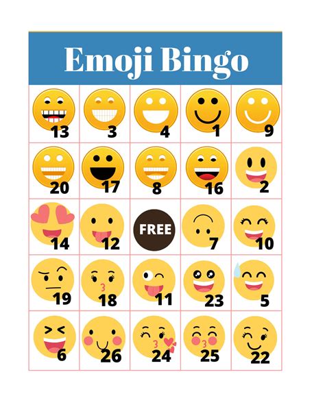 Printable Emoji Bingo Game Colorful Bingo Game, Bingo Game With Large ...