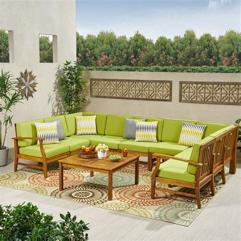 Danielle Outdoor 10 Piece Acacia Wood Sectional Sofa Set with Cushions ...