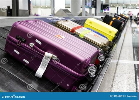 Baggage Luggage on Conveyor Carousel Belt at Airport Arrival Stock ...