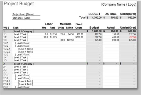 Project Costing Excel Template