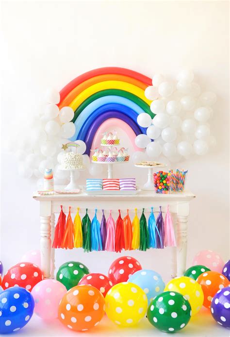 Rainbow Theme Decoration Combo Happy Birthday Banner Balloon Swirl Pom ...