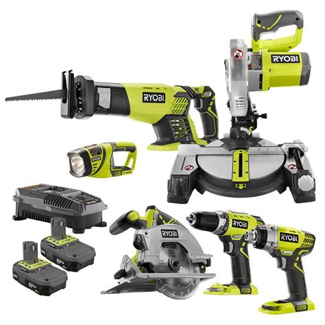 RYOBI 18V ONE+ Lithium-Ion Cordless Combo Kit (6-Tool) with (2) 2.0 Ah ...