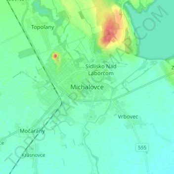 Michalovce topographic map, elevation, terrain