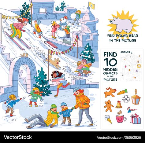 Winter fun find 10 hidden objects in picture Vector Image