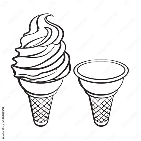 isolated black outline ice cream cone vector illustration Stock Vector ...