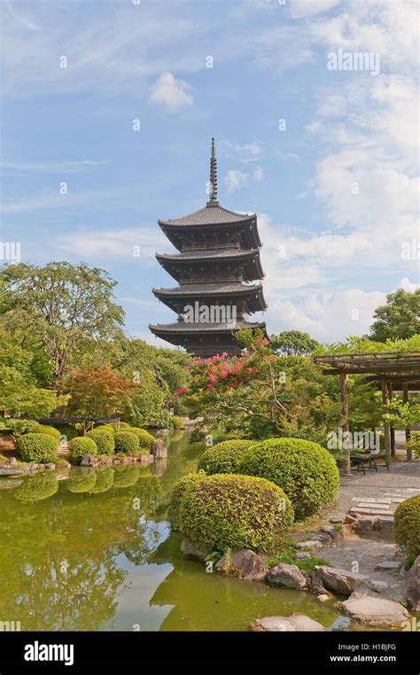 Five-story pagoda (Gojunoto, circa 1644) of Toji Temple in Kyoto. The ...