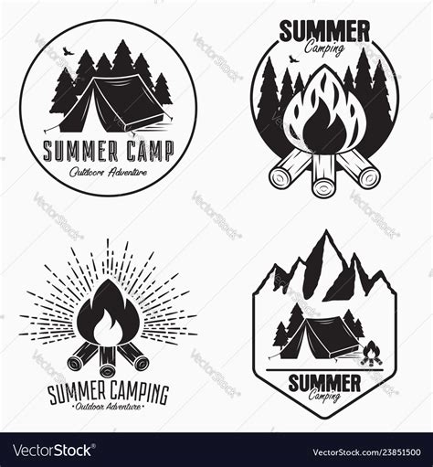 Vintage summer camp logo set camping badges Vector Image