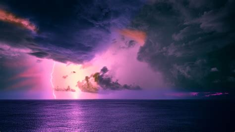 Ocean Storm With Cloud Horizon Lightning HD Nature Wallpapers | HD ...