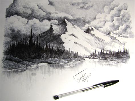 Mountain Pen Drawing at PaintingValley.com | Explore collection of ...