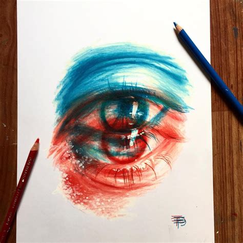 3d effect drawing red and blue - onelineartdrawingseasy