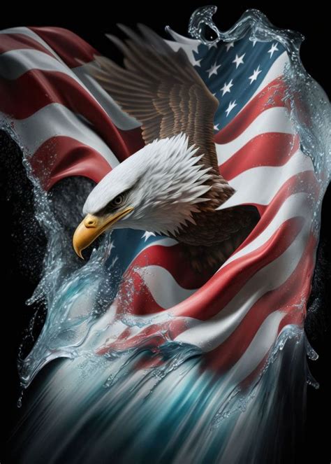 'American eagle on USA flag' Poster, picture, metal print, paint by ...