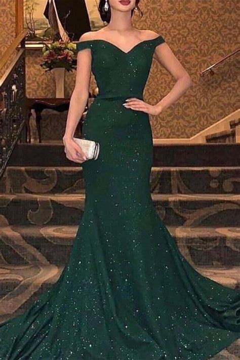 Royal Dark Green Mermaid Prom Evening Dress Off The Shoulder Sleeveless ...