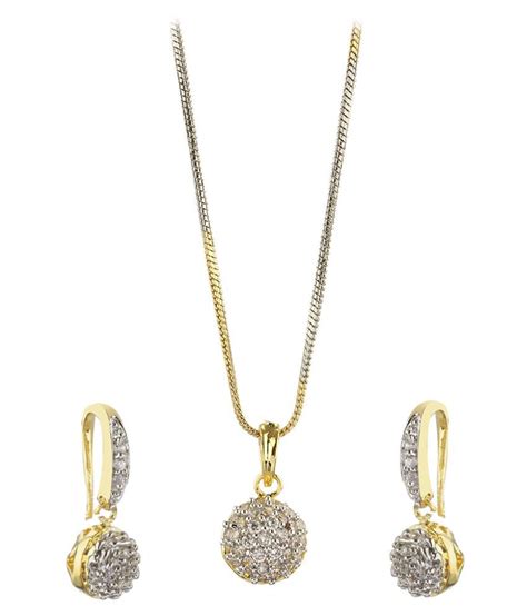 Zeneme American Diamond Gold Plated Pendant Set With Earrings For Girls ...