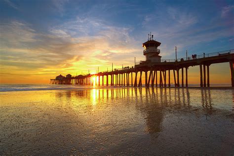 Huntington Beach Pier Sunset with Reflection Photograph by Brian Knott ...