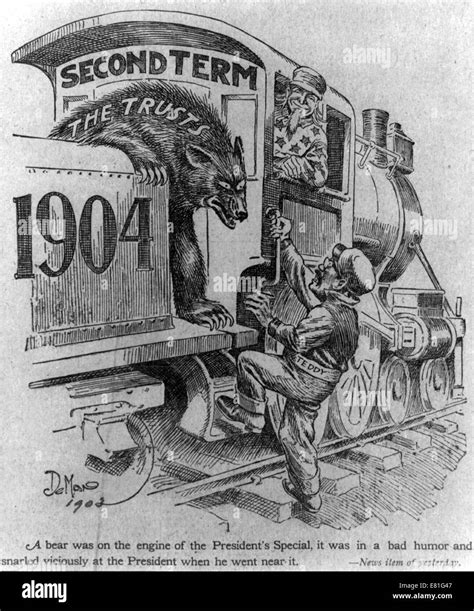 Political cartoon showing Theodore Roosevelt, dressed as a train's ...