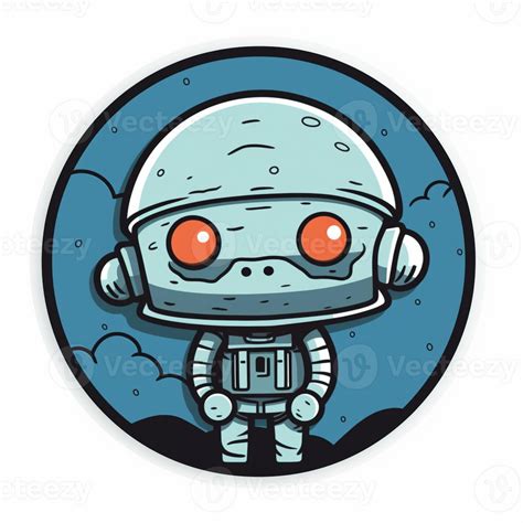 cartoon robot in space suit with red eyes and a round background ...