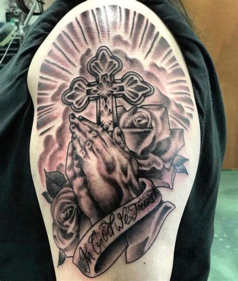 Praying Hands/Cross w/ Script by Jake Hand: TattooNOW