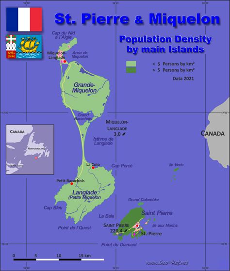 Saint Pierre & Miquelon Country data, links and map by administrative ...