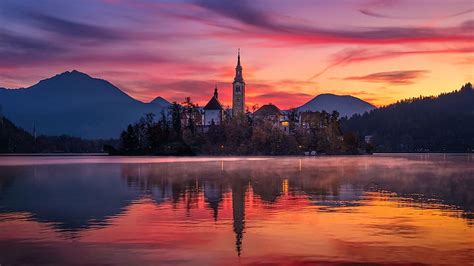 HD wallpaper: slovenia, church, castle, bled castle, mariinsky church ...