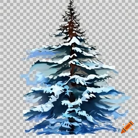 Clip art of one pine tree in winter transparent background on Craiyon