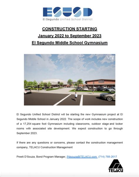 El Segundo Middle School New Gymnasium - Construction Begins January ...