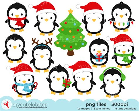 Christmas Penguins Clipart Clip Art Set of Penguins Holiday - Etsy