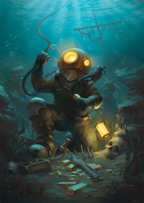 ArtStation - Underwater, Alexey Kruglov | Diver art, Deep sea diver art ...