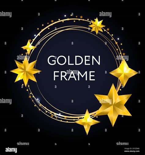 Round, black banner with polygonal frame, decorated with gold and black ...