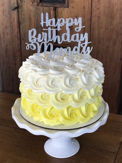 Yellow ombré Rosette birthday cake with cake topper | Buttercream Cakes ...