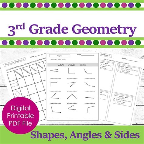 3rd Grade Geometry/math Printable Worksheets/geometry for | Etsy