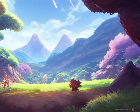 pokemon sword and shield ghibli landscape illustration | Stable Diffusion