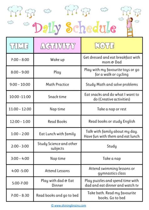 Daily Schedule for Kids - Free Cute Editable Timetable Template