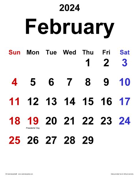 February 2024 Calendar | Templates for Word, Excel and PDF