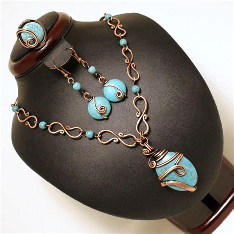 Wire wrapped jewelry set, copper jewelry set, turquoise jewelry set ...