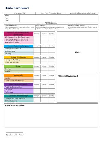 End of term report template (EYFS) | Teaching Resources