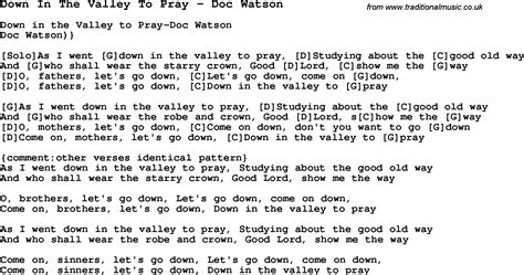 Traditional Song Down In The Valley To Pray - Doc Watson with Chords ...