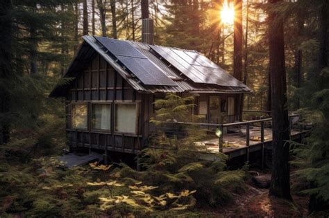 Premium AI Image | Solar panels on a cabin in a remote forest